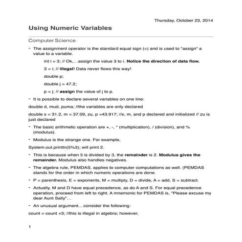 Using numeric variables | PDF