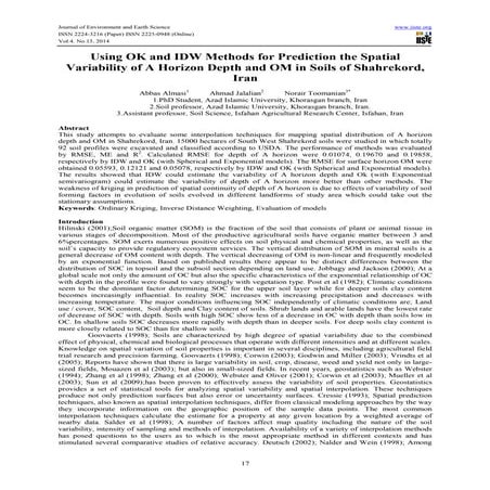Using ok and idw methods for prediction the spatial variability of a horizon ...