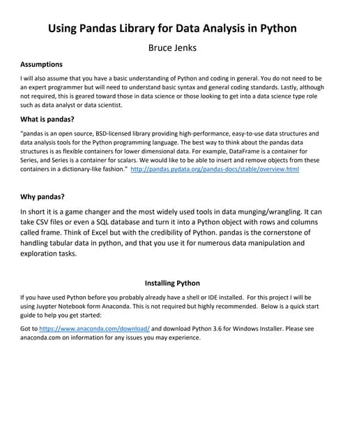 Using pandas library for data analysis in python | PDF