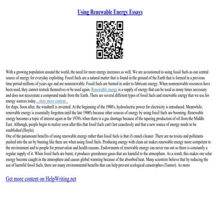 Using Renewable Energy Essays