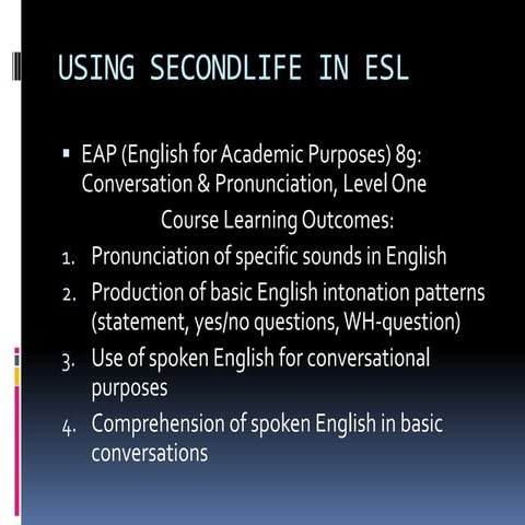 Using Secondlife In Esl 2