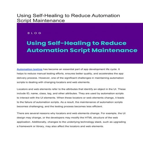 Using Self-Healing to Reduce Automation Script Maintenance
