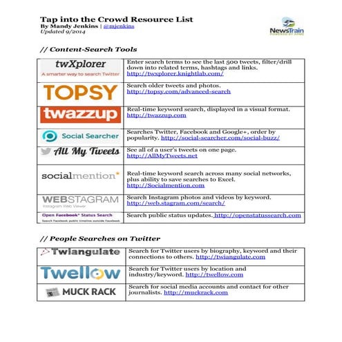 Using social media as a powerful reporting tool handout -  mandy jenkins - co...