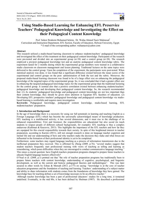 Using studio based learning for enhancing efl preservice