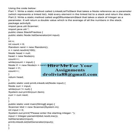 Using the code below Part 1 Write a static method called L.pdf