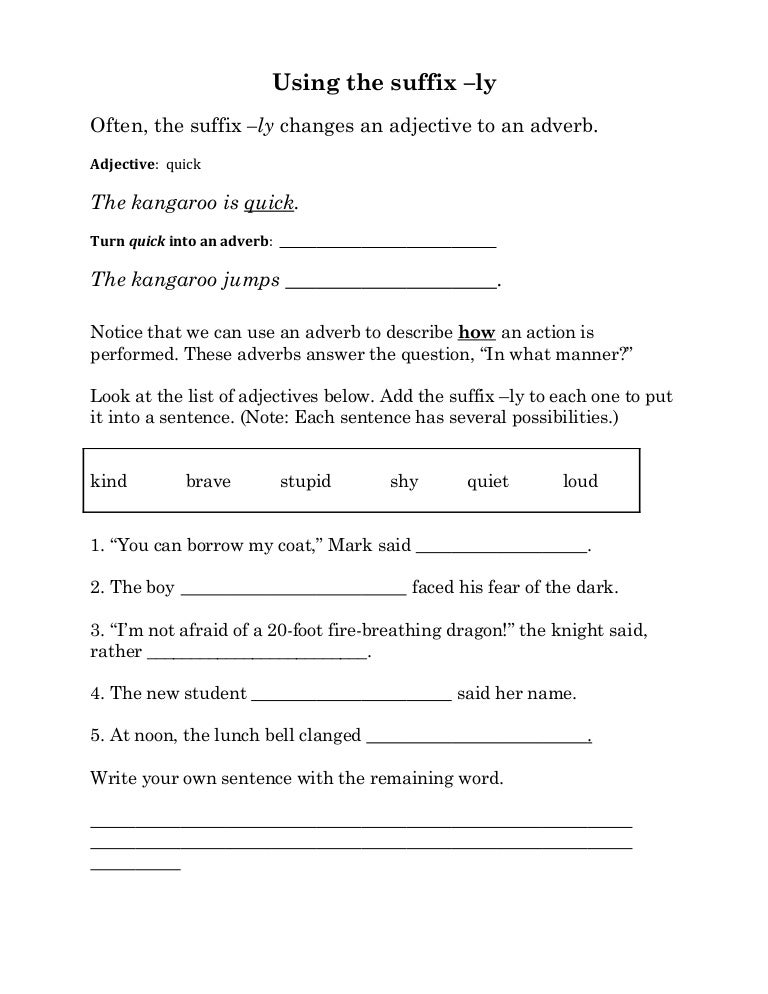 Using the suffix –ly