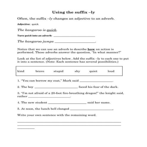 Using the suffix –ly