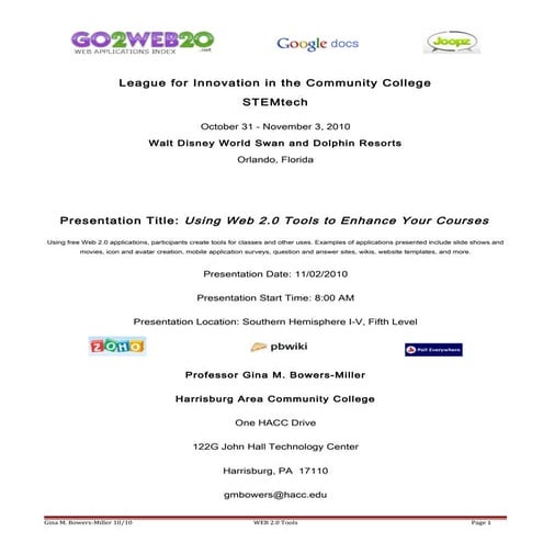 Using Web 2.0 Tools fTo Enhance Your Courses