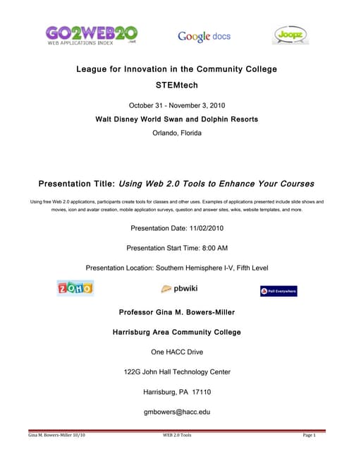 Using Web 2.0 Tools fTo Enhance Your Courses