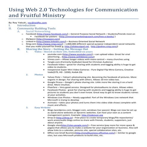 Using Web 2 Technologies For Communication And Fruitful Ministry