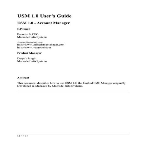 Usm 1.0 account & billing manager ( Unified SME Manager)