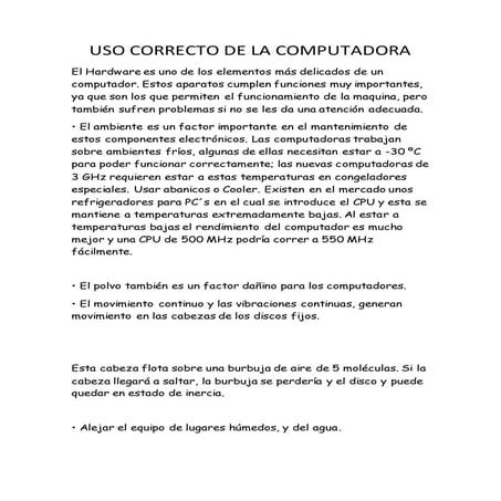 Uso correcto de la computadora