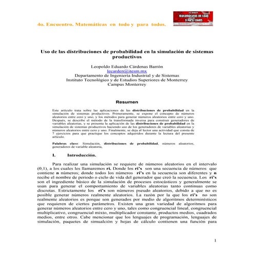 Uso De Las Distribuciones De Probabilidad En La Simulacion De Sistemas Produc...