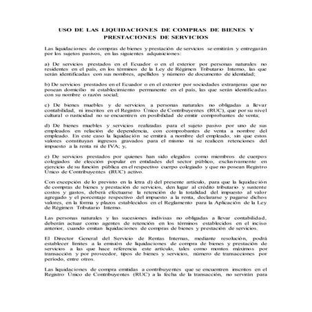 Uso de las liquidaciones de compras de bienes y prestaciones de servicios