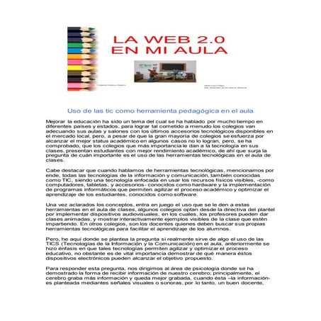 Uso de las tic como herramienta pedagogica en el aula