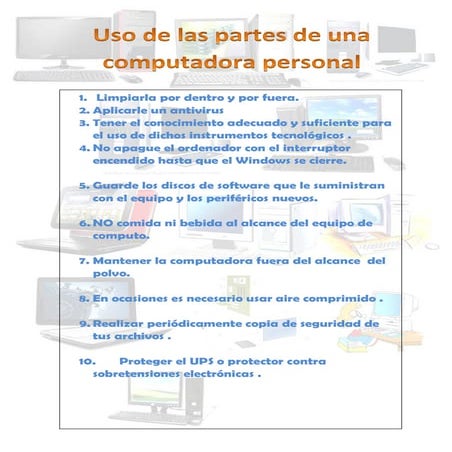 Uso responsable y adecuado de las partes de una computadora personal | PDF