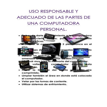 Uso responsable y adecuado de las partes de una computadora personal | PDF