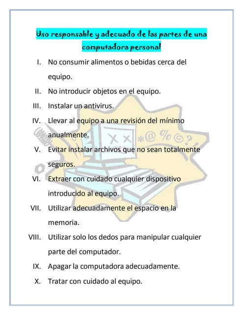 El uso responsable y adecuado de las partes de la computadora | PDF