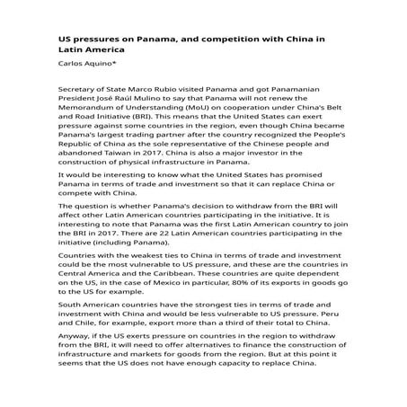 US pressures on Panama, and competition with China in Latin America.docx