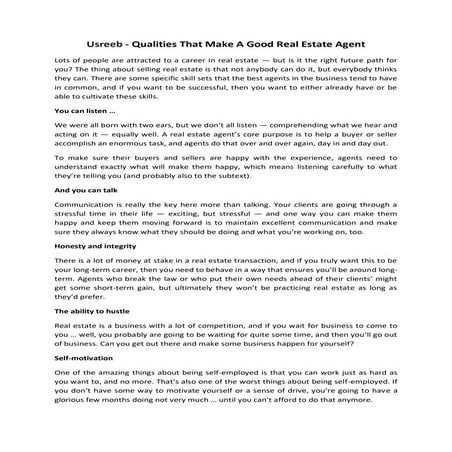 Usreeb -  qualities that make a good real estate agent