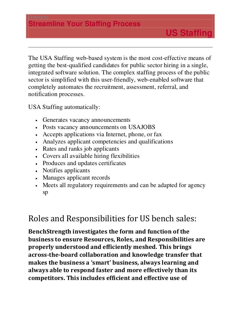 Us Staffing Bench Sales Us It Recruiter