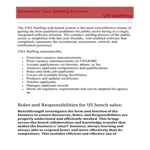 Us staffing bench sales  us it recruiter