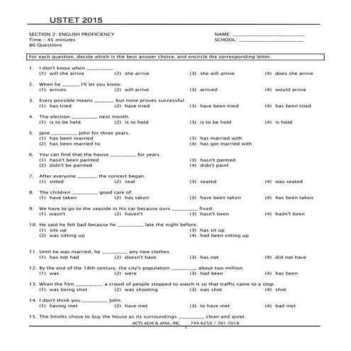 [USTET 2015] ENGLISH PROFICIENCY. Goodspdf | PDF