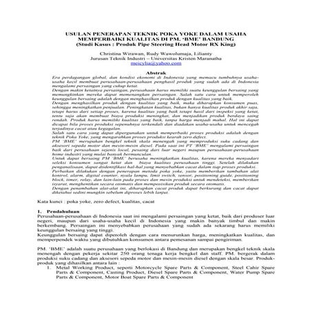 Usulan penerapan teknik poka yoke dalam usaha memperbaiki kualitas di pm. bme...