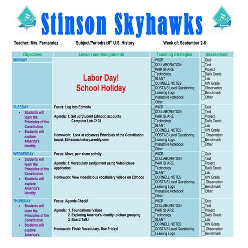 Weekly Lesson Plans #2