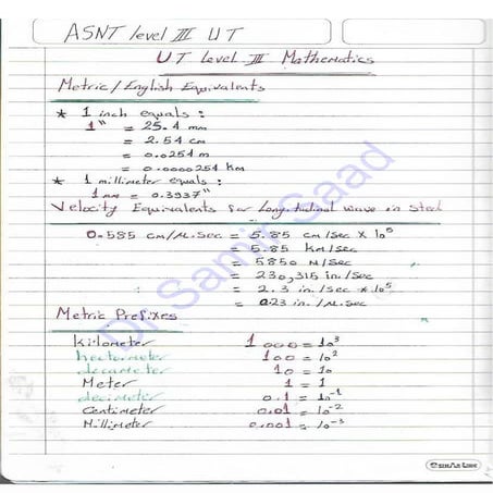 ASNT Ultrasonic Testing (UT) Level III Notes - Dr. Samir Saad (Handwriting) 