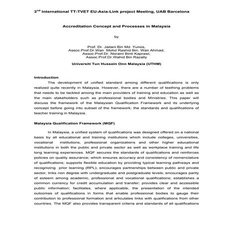 Accreditation Concept and Processes in Malaysia