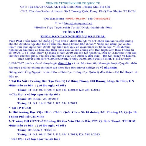 Bài giang khóa học đấu thầu cơ bản/ Nội dung khóa học đấu thầu cơ bản