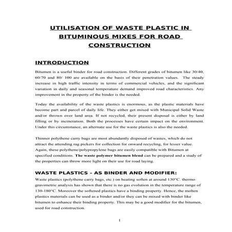 Utilisation of-waste-plastic-in-bituminous-mixes-for-road-construction
