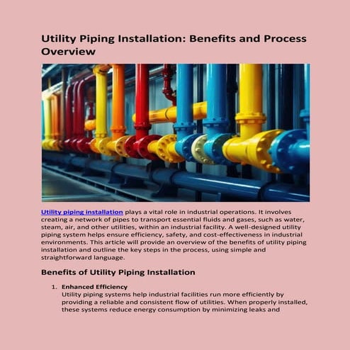 Utility Piping Installation: Benefits and Process Overview