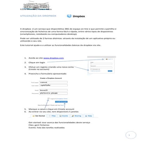 Utilização da dropbox
