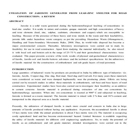 Utilization of jarosite generated from lead