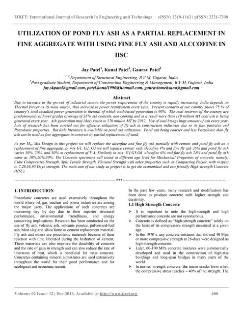 Experimental Study on Use of Fly Ash in Concrete | PDF