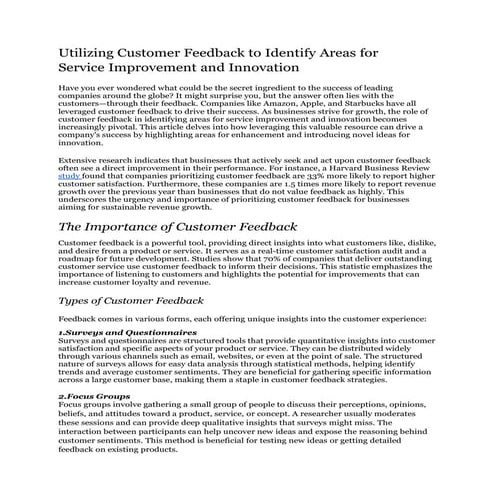 Utilizing Customer Feedback to Identify Areas for Service Improvement and Inn...