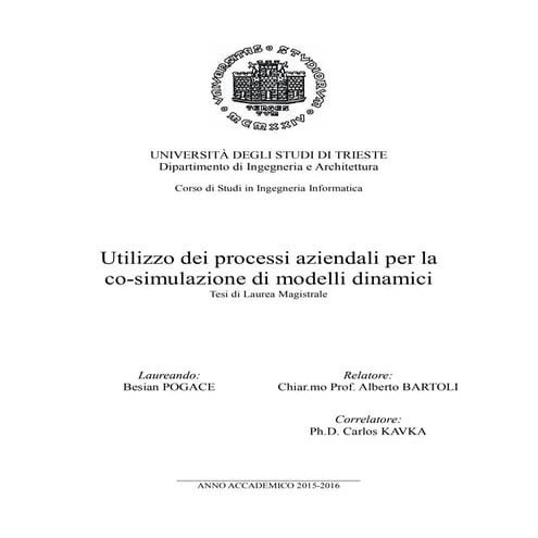 Utilizzo dei processi aziendali per la co simulazione di modelli dinamici