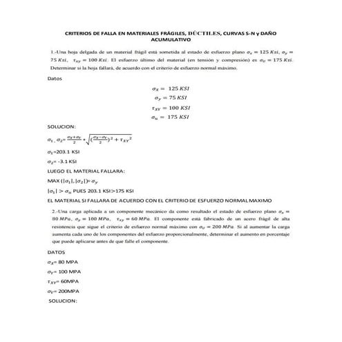 CRITERIOS DE FALLA EN MATERIALES FRÁGILES, DÚCTILES, CURVAS S-N y DAÑO ACUMUL...