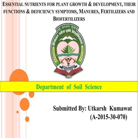 Essential nutrients-functions and deficiency symptoms, manures, fertilizers a...