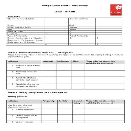 Utkarsh quality assurance class-room observation format 10 oct 2017 | DOCX