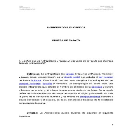 Utpl AntropologíA FilosóFica Primer Bimestre
