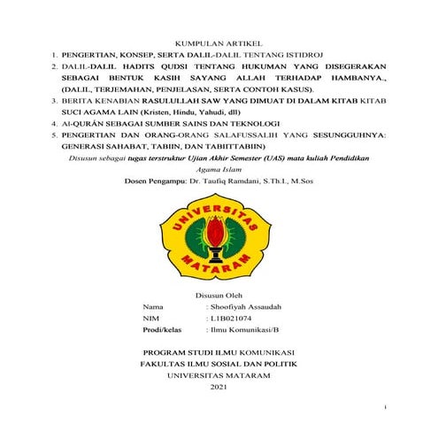 Kumpulan Artikel-UTS agama Islam