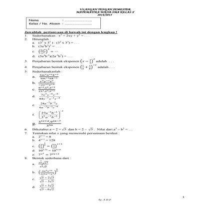 Soal UTS Matematika SMA Kelas X