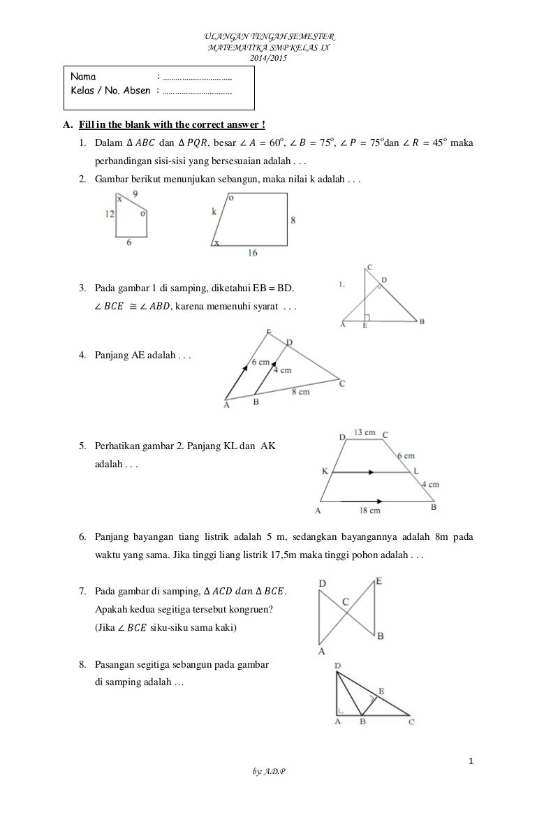 Soal Matematika Kelas 9 Un