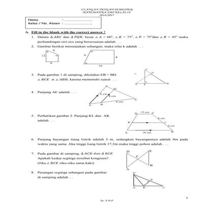 Soal Matematika UTS SMP Kelas IX