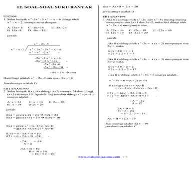 Soal-soal Matematika Suku Banyak
