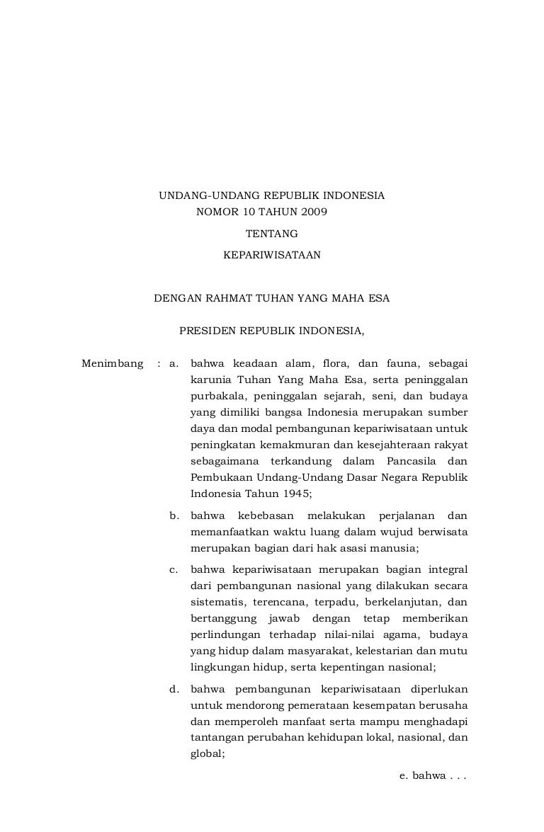 Undang-undang No. 8 Tahun 8 tentang Kepariwisataan Undang-undang No. 8 Tahun 8 tentang Kepariwisataan