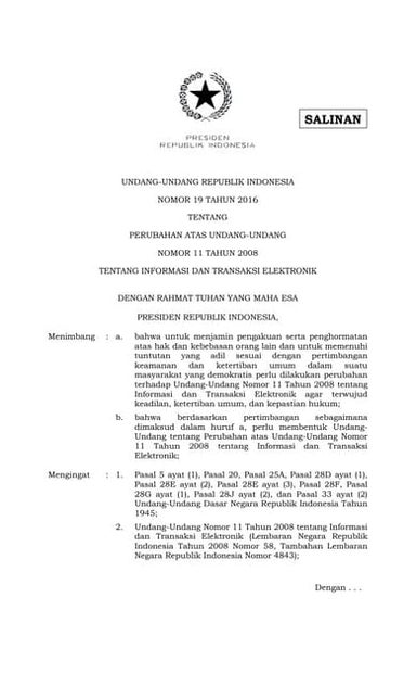 UU 19 tahun 2016 - Revisi UU ITE